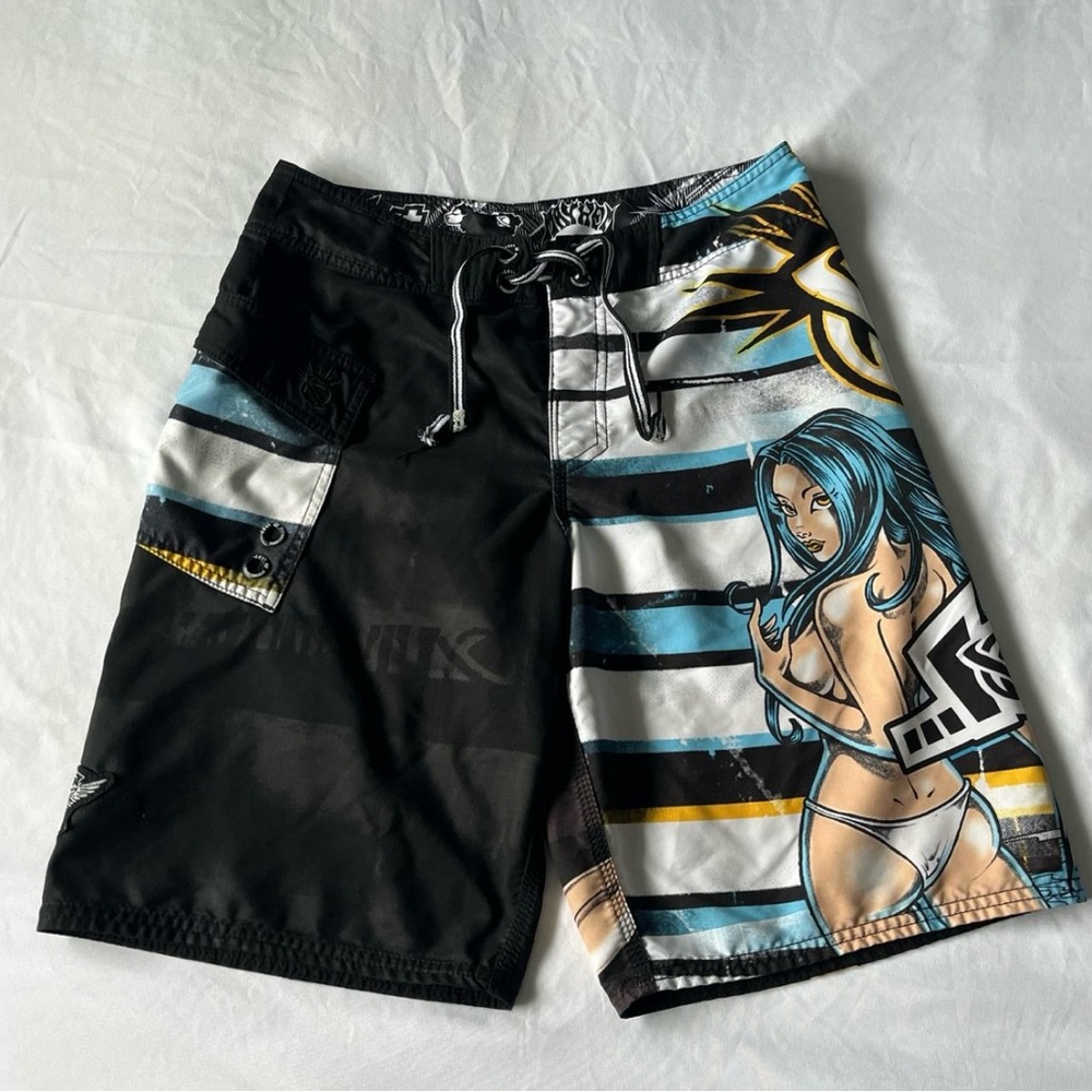 Vintage Cyber/Y2K Men's Graphic Board Shorts
